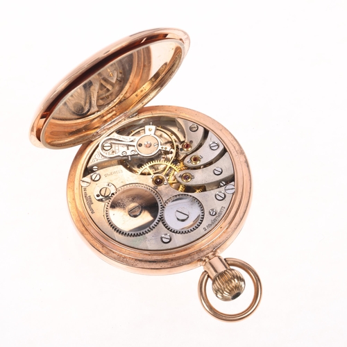 1074 - An early 20th century 9ct rose gold half hunter keyless pocket watch, by Fleurier Watch Co, white en... 