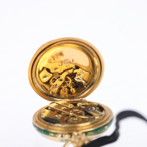 1078 - An Art Nouveau Continental 18ct gold enamel and diamond open-face keyless fob watch, circa 1900, whi... 