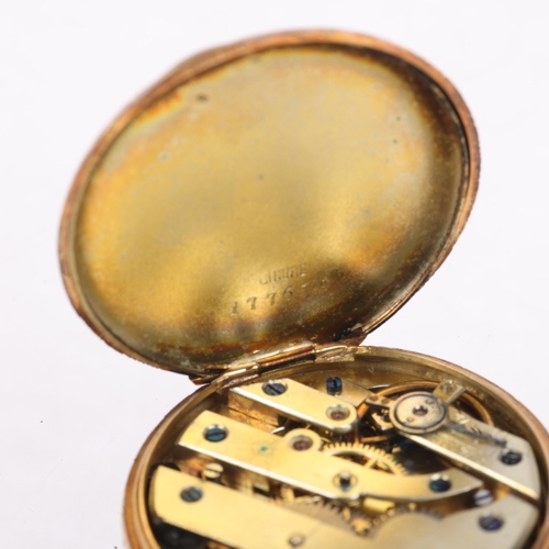 1079 - An Antique 14ct gold open-face keyless fob watch, white enamel dial with Roman numeral hour markers,... 