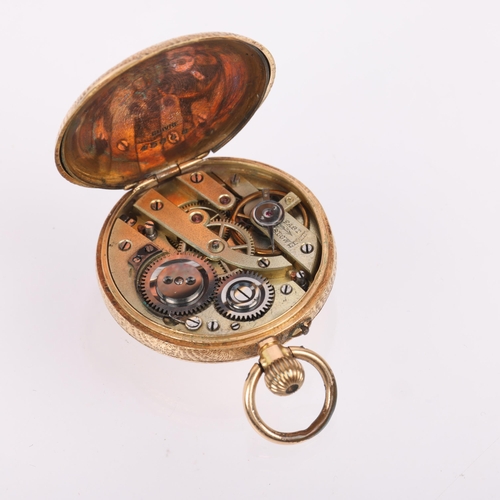 1080 - An Antique 14ct gold open-face keyless fob watch, white enamel dial with Roman numeral hour markers,... 