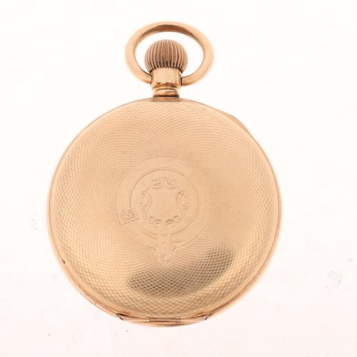 1082 - WALTHAM - a gold plated open-face keyless pocket watch, white enamel dial with Roman hour markers, b... 