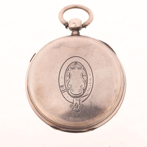 1084 - A late 19th century silver open-face key-wind centre seconds chronograph pocket watch, white enamel ... 