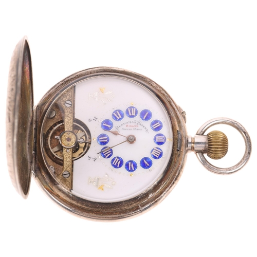 1085 - HEBDOMAS - an early 20th century silver full hunter keyless pocket watch, white enamel semi-skeleton... 