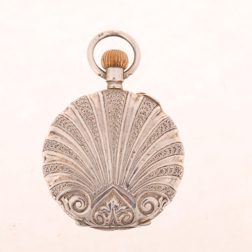 1086 - A Swiss silver open-face keyless fob watch, circa 1900, white enamel dial with Roman numeral hour ma... 