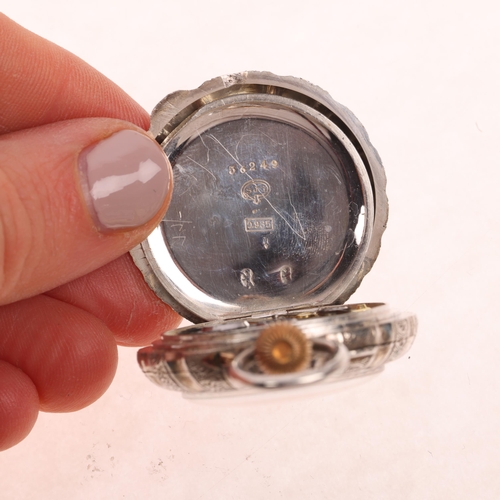 1086 - A Swiss silver open-face keyless fob watch, circa 1900, white enamel dial with Roman numeral hour ma... 