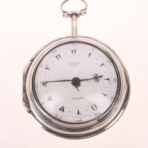 1087 - An early 19th century silver double pair-case tortoiseshell open-face key-wind verge pocket watch, b... 