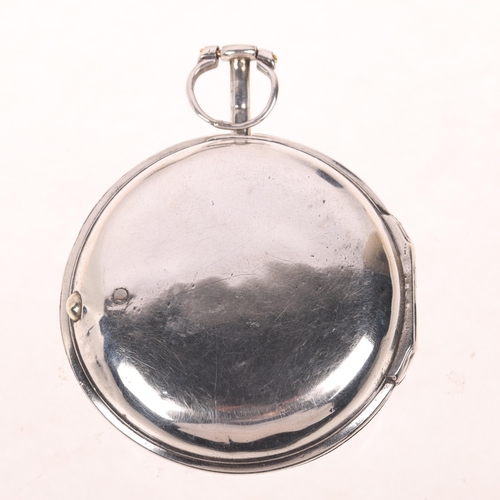 1087 - An early 19th century silver double pair-case tortoiseshell open-face key-wind verge pocket watch, b... 