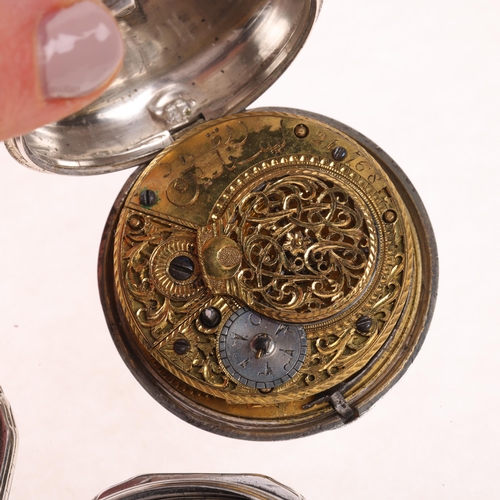 1087 - An early 19th century silver double pair-case tortoiseshell open-face key-wind verge pocket watch, b... 