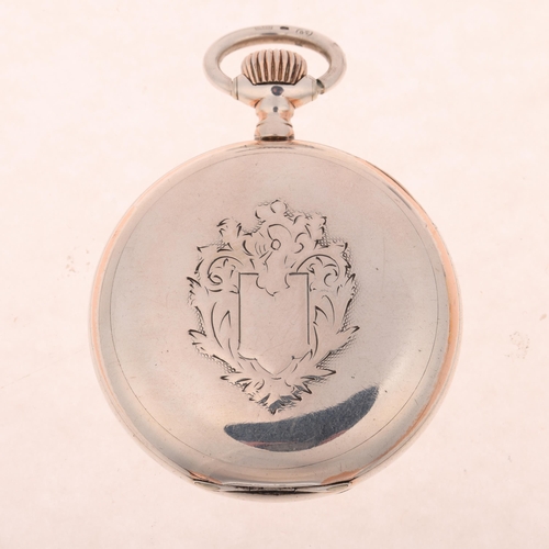 1088 - OMEGA - a German 800 silver open-face keyless pocket watch, white enamel dial with hand painted blac... 