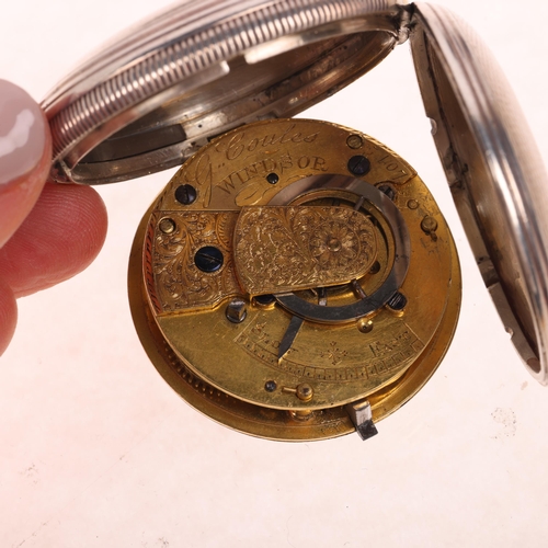 1090 - An early 19th century silver full hunter key-wind verge pocket watch, by G Coules of Windsor, white ... 