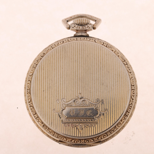 1091 - WALTHAM - an Art Deco American stainless steel slimline open-face keyless pocket watch, circa 1930, ... 