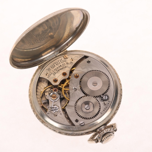 1091 - WALTHAM - an Art Deco American stainless steel slimline open-face keyless pocket watch, circa 1930, ... 