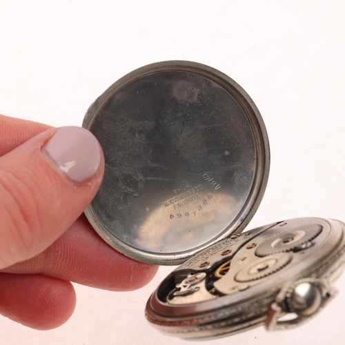 1091 - WALTHAM - an Art Deco American stainless steel slimline open-face keyless pocket watch, circa 1930, ... 