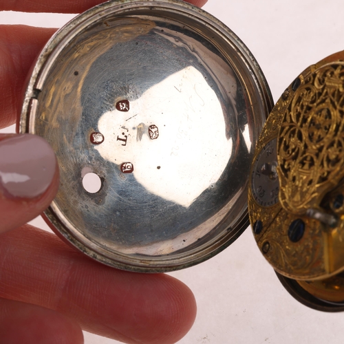 1093 - A late 18th century silver pair-cased open-face key-wind  verge pocket watch, by Charles Hall of New... 