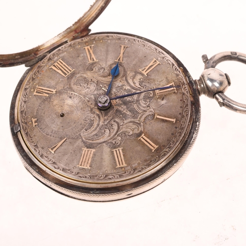 1095 - A mid-19th century silver open-face key-wind pocket watch, by Jn Jones of Strand London, floral engr... 