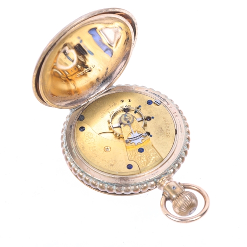 1096 - WALTHAM - an American gold plated full hunter keyless pocket watch, by PS Bartlett, white enamel dia... 