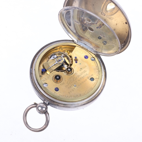 1103 - J W BENSON - a 19th century silver open-face key-wind pocket watch, white enamel dial with black Rom... 