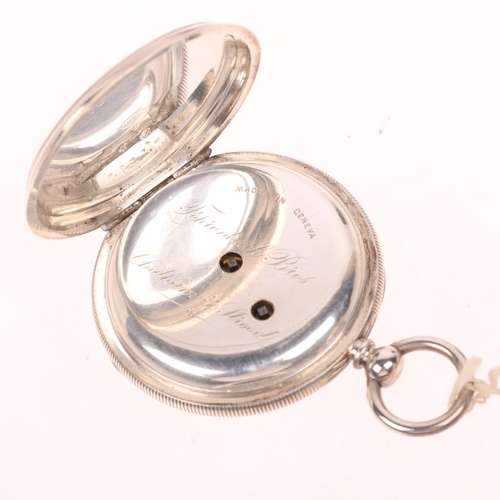 1105 - An Antique Swiss silver open-face key-wind pocket watch, retailed by Fehrenbach Brothers of Chatham,... 