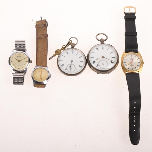 1112 - Various watches, including 2 silver pocket watches, Helvetia automatic, Roamer Elegant, etc