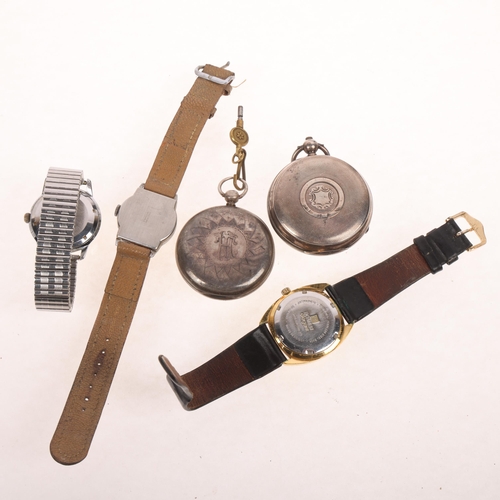 1112 - Various watches, including 2 silver pocket watches, Helvetia automatic, Roamer Elegant, etc