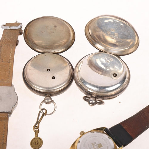 1112 - Various watches, including 2 silver pocket watches, Helvetia automatic, Roamer Elegant, etc