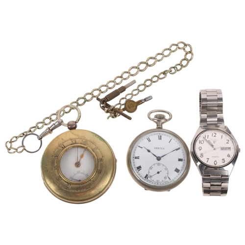 3 watches including Vertex nickel pocket watch Pulsar quartz and silver pocket watch 3