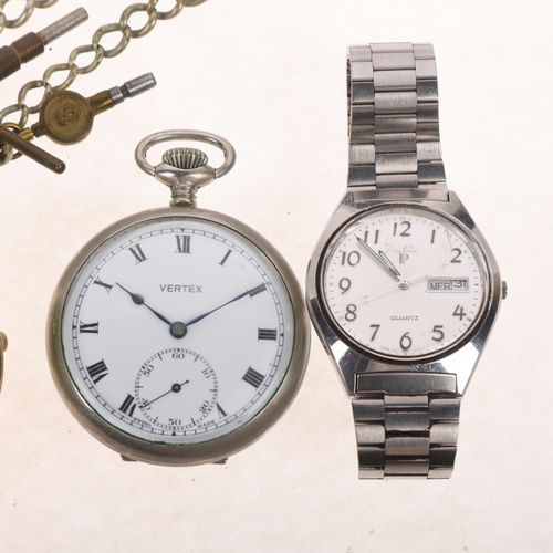 3 watches including Vertex nickel pocket watch Pulsar quartz and silver pocket watch 3