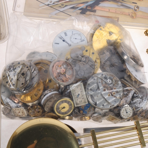 1117 - A quantity of watch movements, parts and spares, including clock hands, Garrard movement, etc