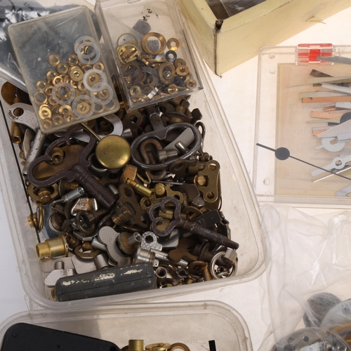 1117 - A quantity of watch movements, parts and spares, including clock hands, Garrard movement, etc