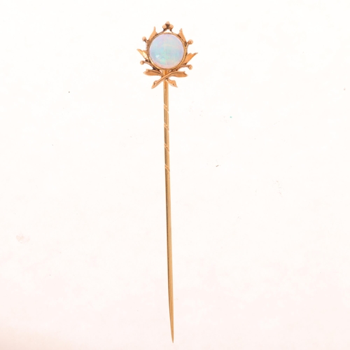 1171 - An Antique 14ct gold opal 'Wreath' stickpin, set with round cabochon opal, unmarked mount tests as 1... 