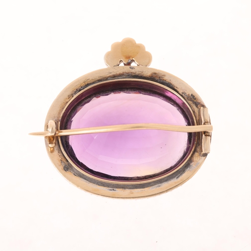 1173 - An Antique Georgian amethyst and black dot paste cluster brooch, circa 1800, cut-down collet set wit... 