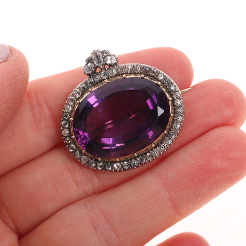 1173 - An Antique Georgian amethyst and black dot paste cluster brooch, circa 1800, cut-down collet set wit... 