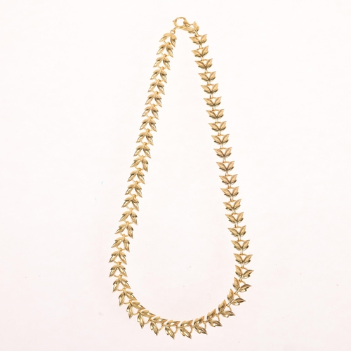 1178 - An English modernist 9ct gold leaf panel necklace, maker EFC, Birmingham 1960, 40cm, 25.4g