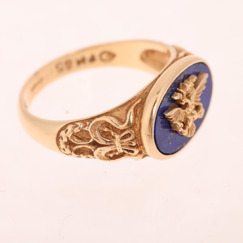 1181 - A 14ct gold lapis lazuli 'Russian Imperial Eagle' signet ring, by Franklin Mint, Sheffield 1985, an ... 