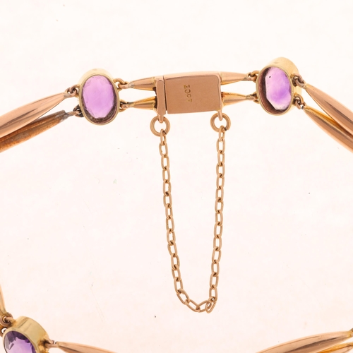 1192 - An Antique Edwardian 15ct rose gold amethyst bracelet, rub-over set with oval mixed-cut amethysts wi... 