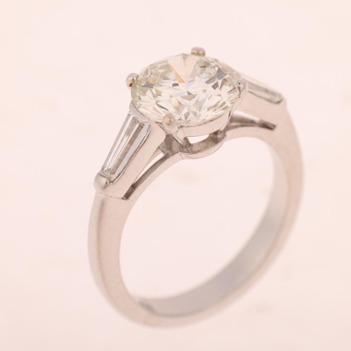 1196 - A platinum 2.3ct single stone diamond ring, claw set with 2.3ct natural modern round brilliant-cut d... 