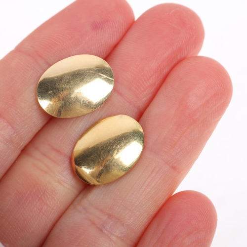 1199 - A pair of 19th century 18ct gold oval cufflinks, maker JR&S, Birmingham 1888, the oval bombe panels ... 