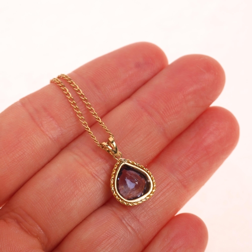 1211 - An 18ct gold single stone Ceylon sapphire drop pendant necklace, rub-over set with 2.15ct pear-cut s... 