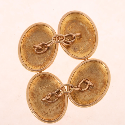 1221 - A pair of Antique 15ct gold oval cufflinks, maker WGM, Chester 1898, 18mm, 5.6g