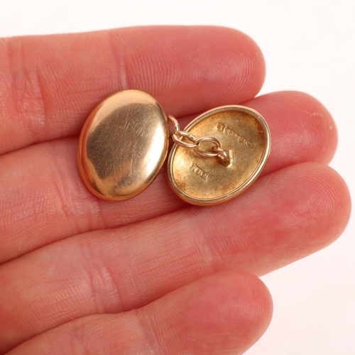 1221 - A pair of Antique 15ct gold oval cufflinks, maker WGM, Chester 1898, 18mm, 5.6g