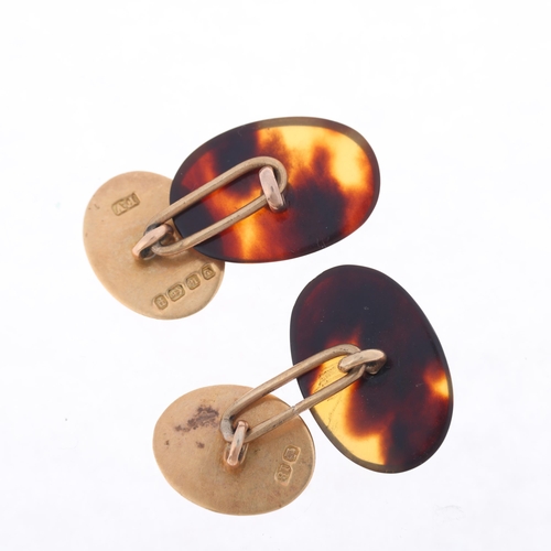 1244 - A pair of Antique Victorian 18ct gold tortoiseshell cufflinks, maker EV, Birmingham 1889, 21.1mm, 5g