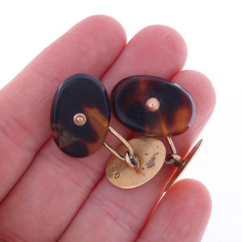 1244 - A pair of Antique Victorian 18ct gold tortoiseshell cufflinks, maker EV, Birmingham 1889, 21.1mm, 5g