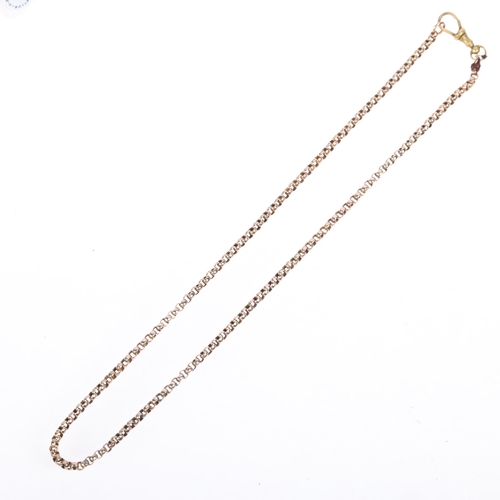 1245 - An Antique 8ct rose gold faceted belcher link chain necklace, with base metal dog clip, unmarked mou... 