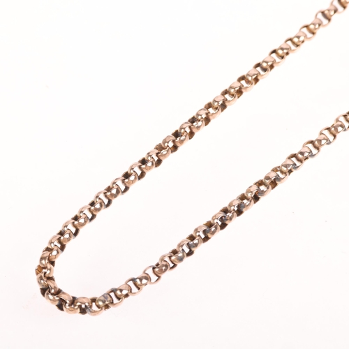 1245 - An Antique 8ct rose gold faceted belcher link chain necklace, with base metal dog clip, unmarked mou... 