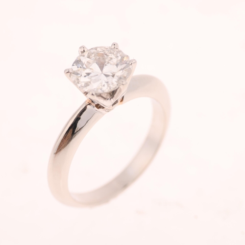 1246 - A platinum 1.4ct single stone diamond ring, claw set with 1.4ct natural old transitional round-cut d... 