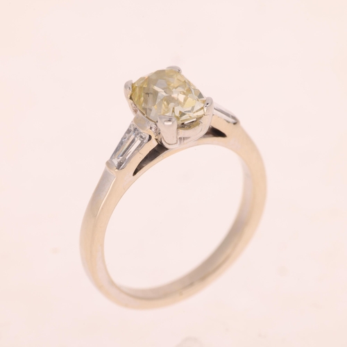 1257 - An 18ct white gold 1.75ct single stone elongated cushion-cut diamond ring, claw set with 1.75ct elon... 