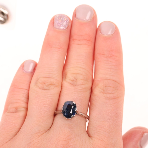 1258 - A platinum single stone sapphire ring, claw set with 3.75ct oval mixed-cut sapphire, sapphire weight... 