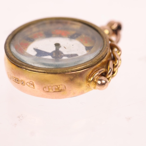 1287 - An Antique 9ct rose gold compass fob, maker WJP, Chester 1927, 24mm, 3.9g