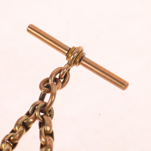 1295 - An Antique 9ct gold faceted belcher link short fob chain, with gold tassel and T-bar, 11cm, 6.9g