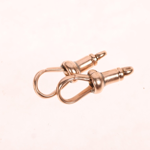 1306 - A pair of Antique 9ct rose gold dog clips, maker W & Co, 21.6mm, 3.7g total (2)